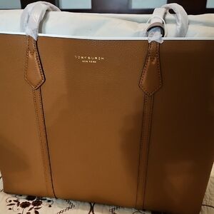 Tory Burch Brown Laptop Bag with Structured Design and Durable Handles